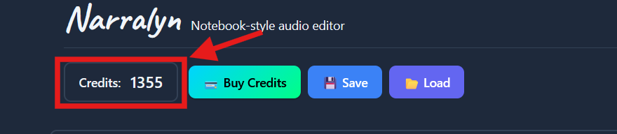 Where Your Current Credits are Displayed in Narralyn